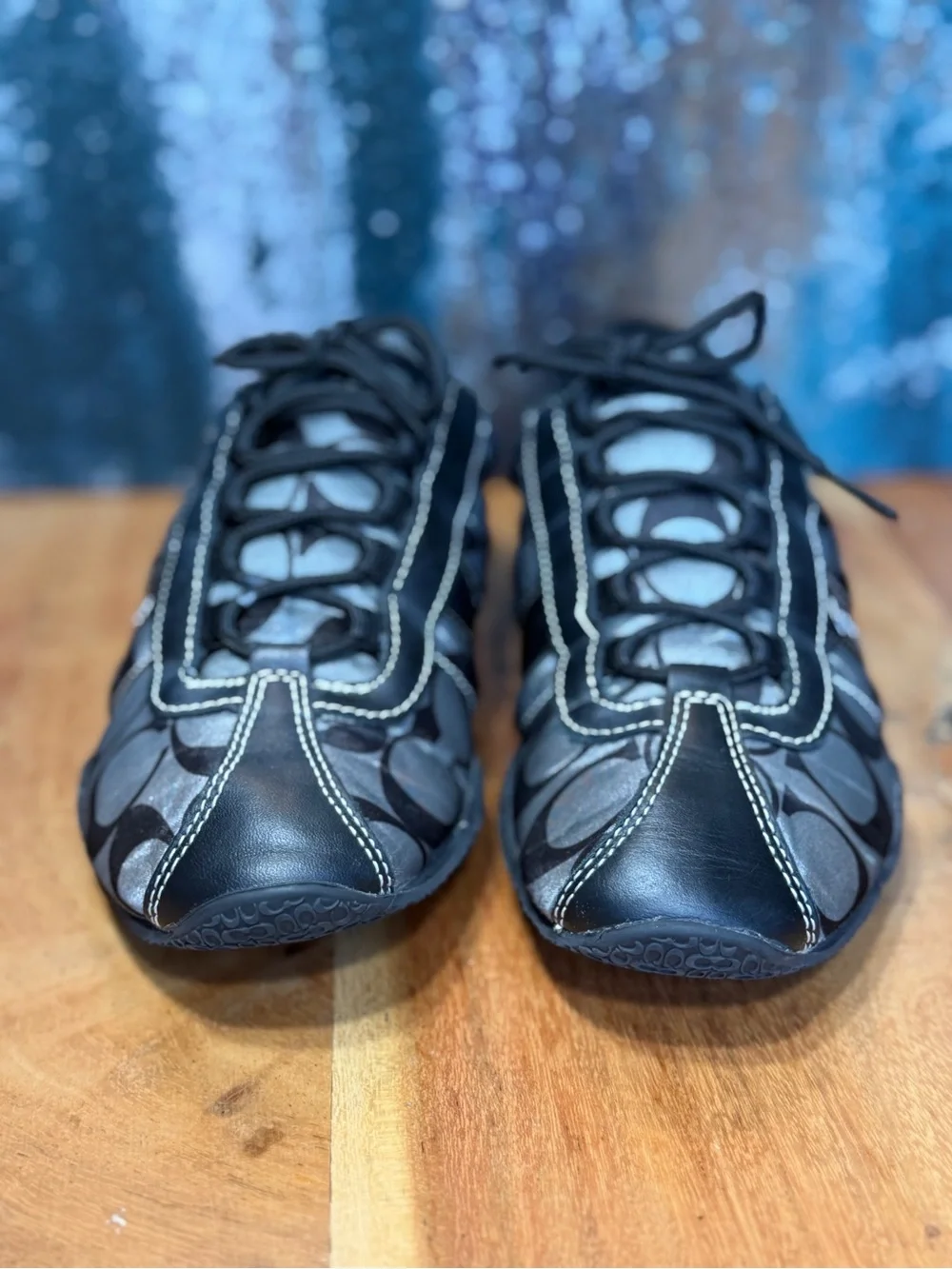 Coach Vintage Y2K Kirby Monogram Sateen Sneakers Black Gray‎ Size 7 EUC